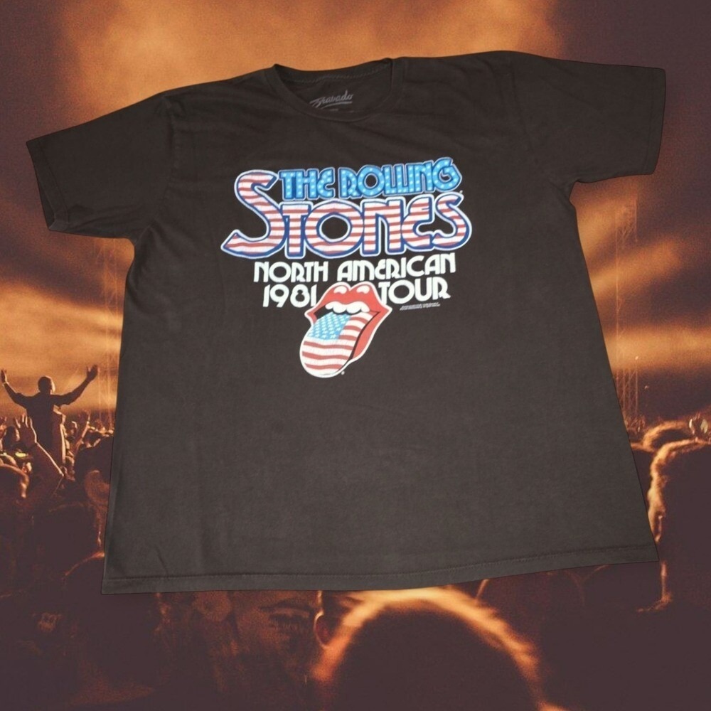Unisex Rolling Stones North American 1981 Tour Tee Brown L DISTRESSED